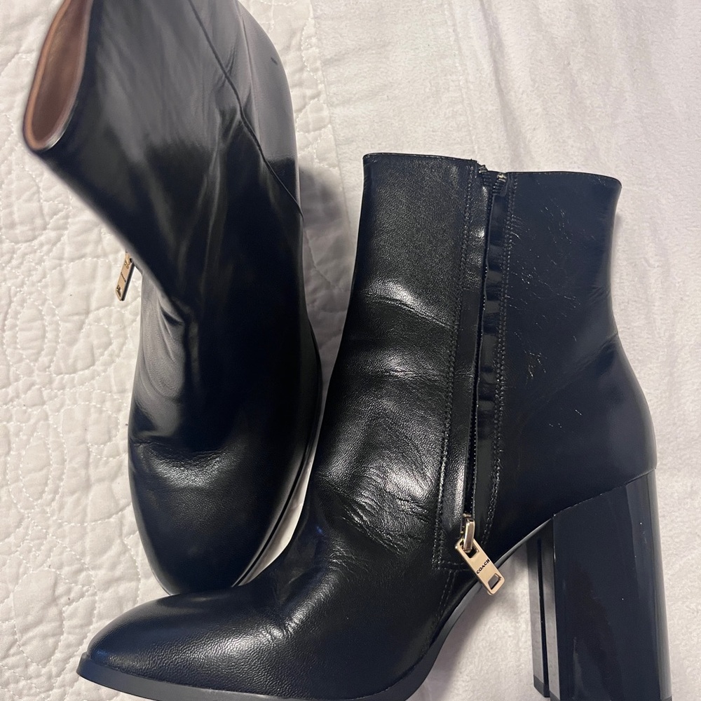 Coach Black Ankle Boots with Block Heel and Zipper